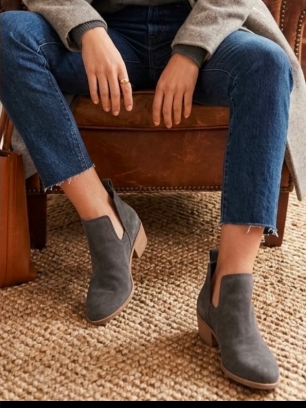 Toms Charcoal Suede Ankle Booties